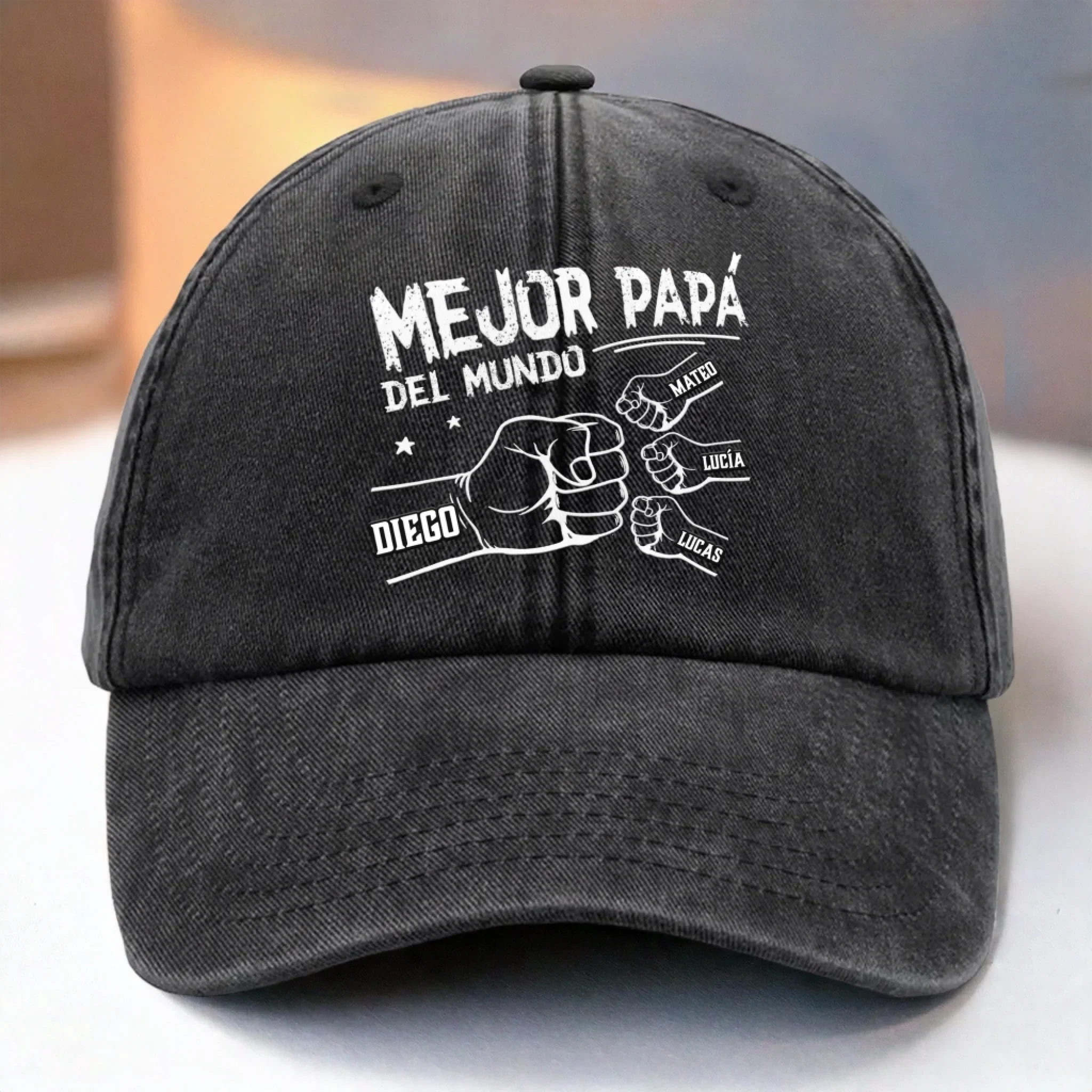 Gorra de Béisbol Personalizada de Mezclilla Vintage Lavada – Regalos de Cumpleaños Personalizados para Papá, Abuelo – Amado Por Ellos, Llamado Papá