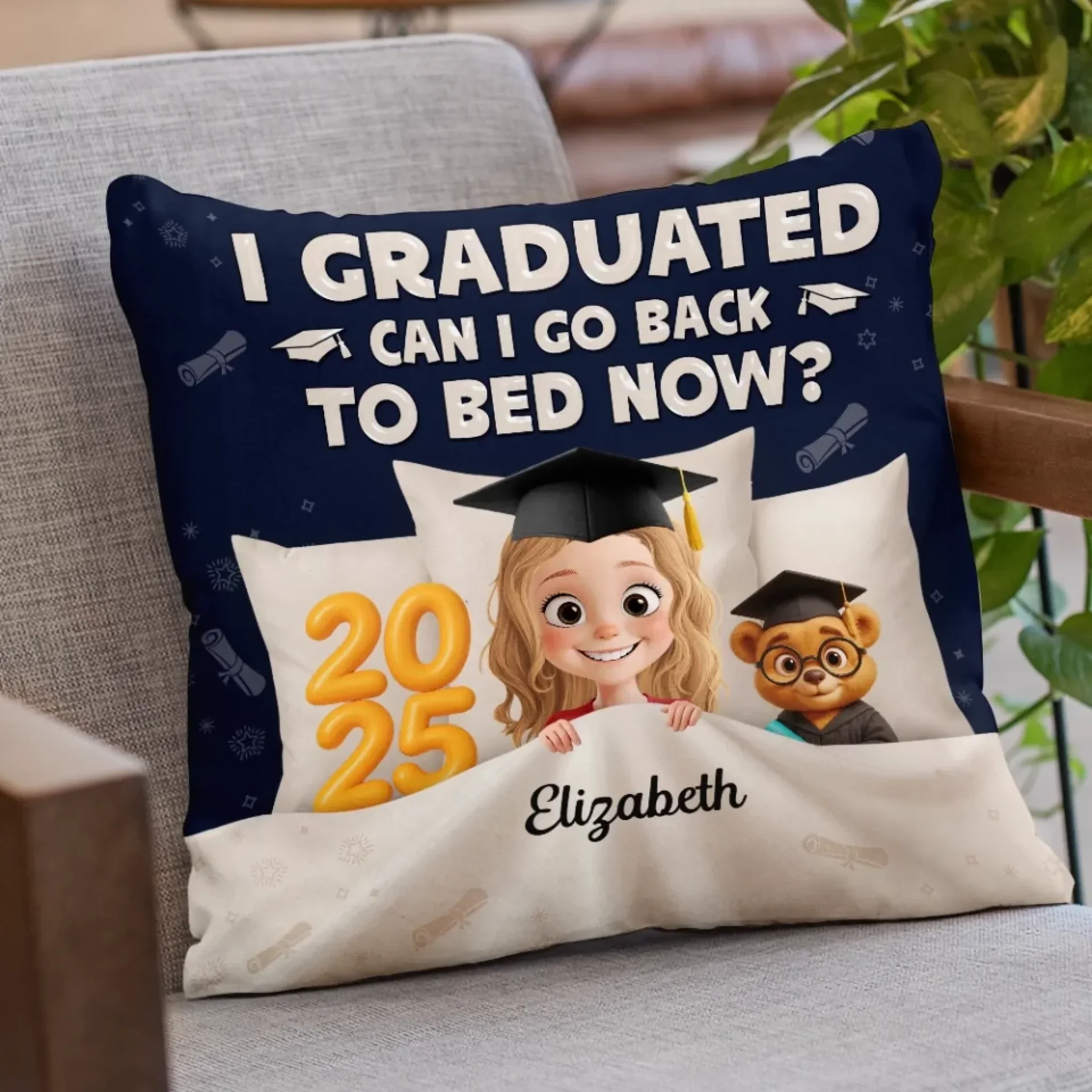Graduation Complete Time to Sleep - Family Personalized Custom 3D Inflated Effect Printed Pillow - Graduation Gift For Family Members, Siblings, Brothers, Sisters - Image 3