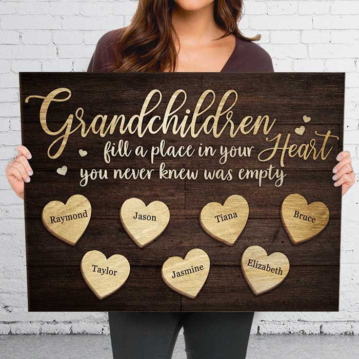 Grandchildren Fill A Place In Your Heart - Personalized Horizontal Canvas - Gift For Grandparents - Image 3