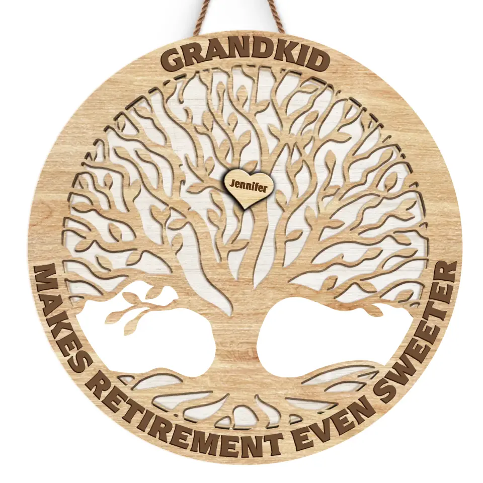 Grandkid Makes Retirement Even Sweeter - Personalized Shaped Wood Sign - Gift For Mom, Grandma - Image 2