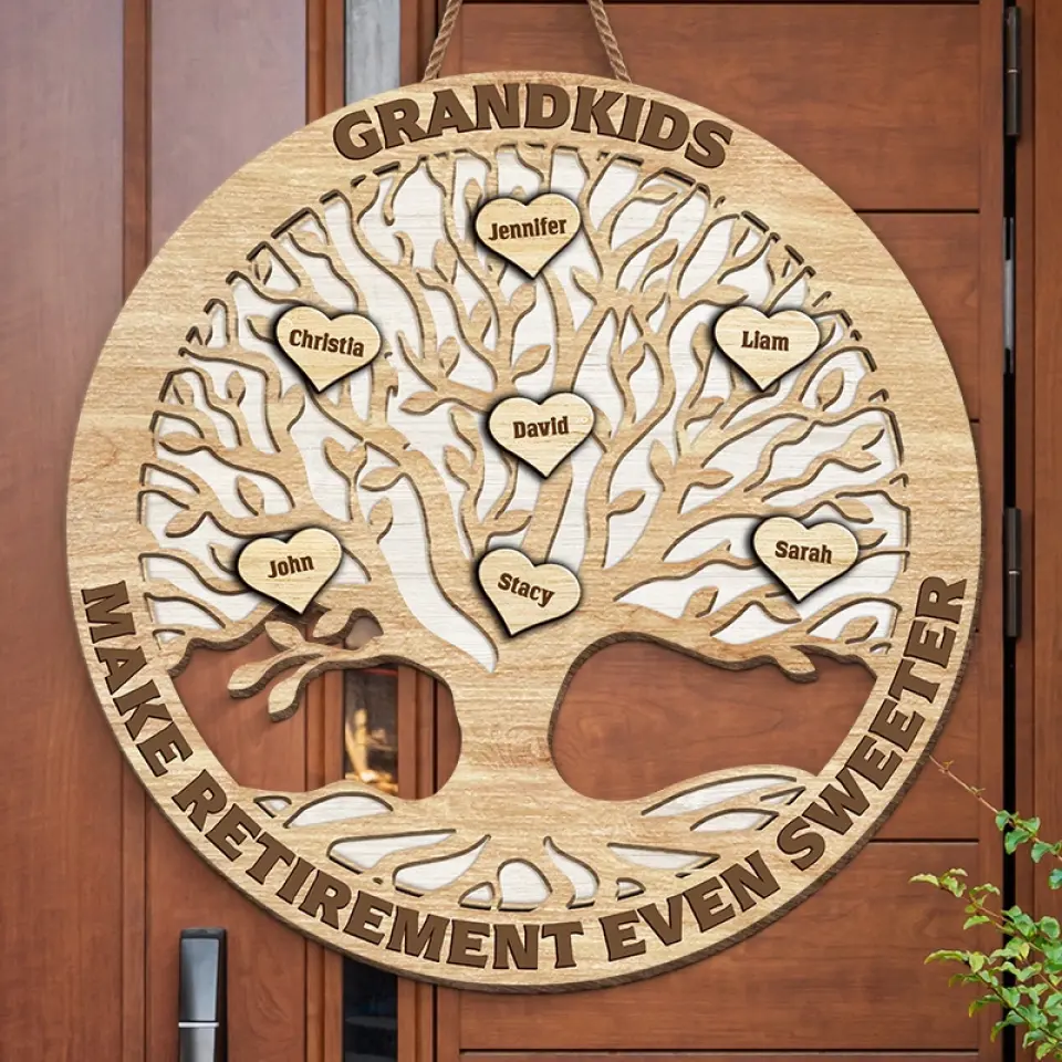 Grandkid Makes Retirement Even Sweeter - Personalized Shaped Wood Sign - Gift For Mom, Grandma - Image 3