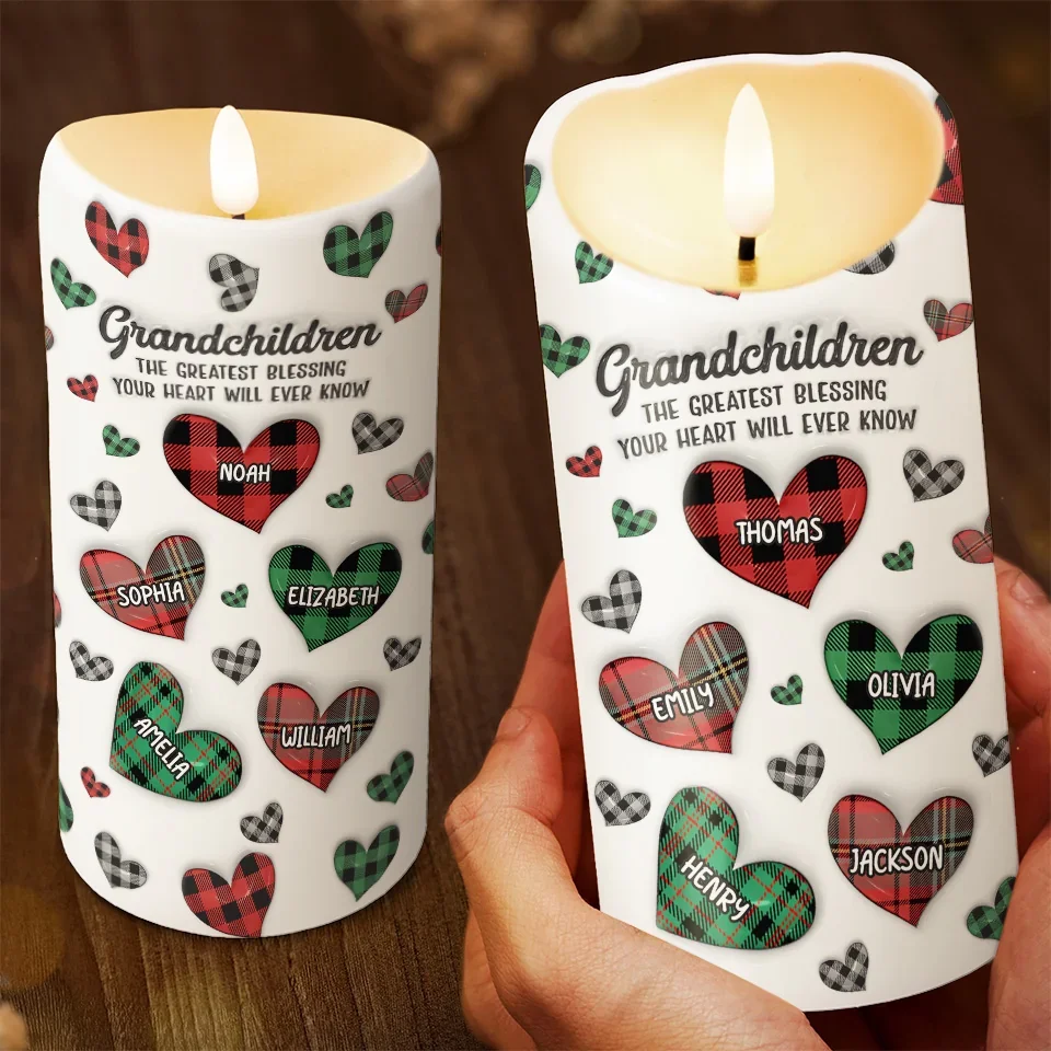 Grandkids Make Life More Grand - Family Personalized Custom 3D Inflated Effect Printed LED Candle - Christmas Gift For Grandma, Grandpa, Grandkids - Image 3