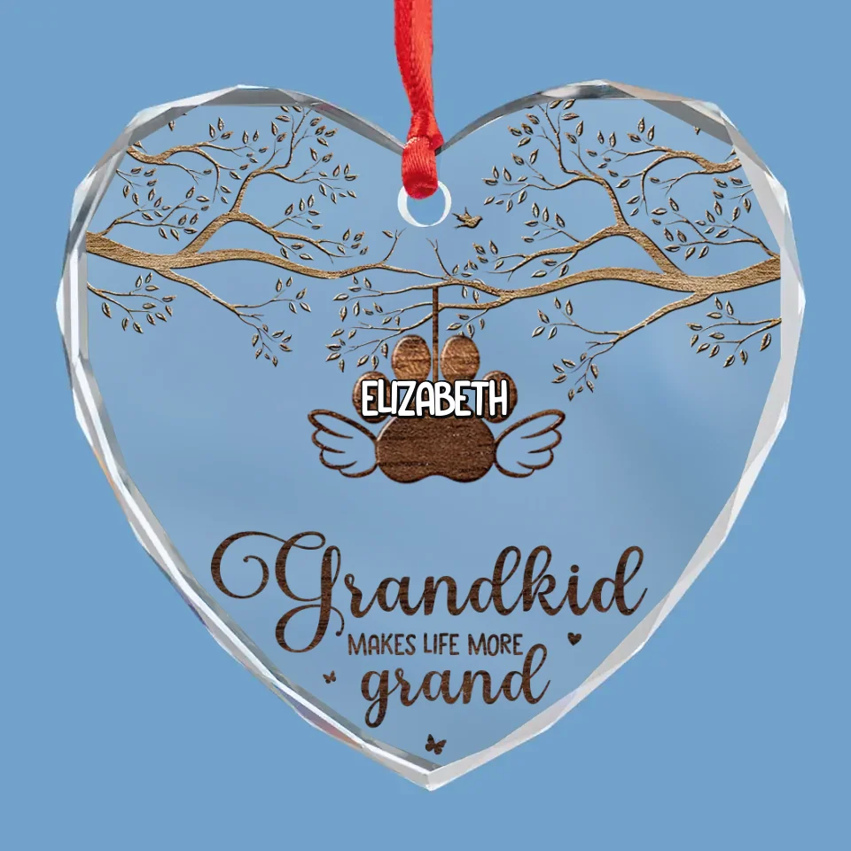 Grandkids Make Life More Grand - Family Personalized Custom Heart Glass Ornament - Christmas Gift For Grandma - Image 2