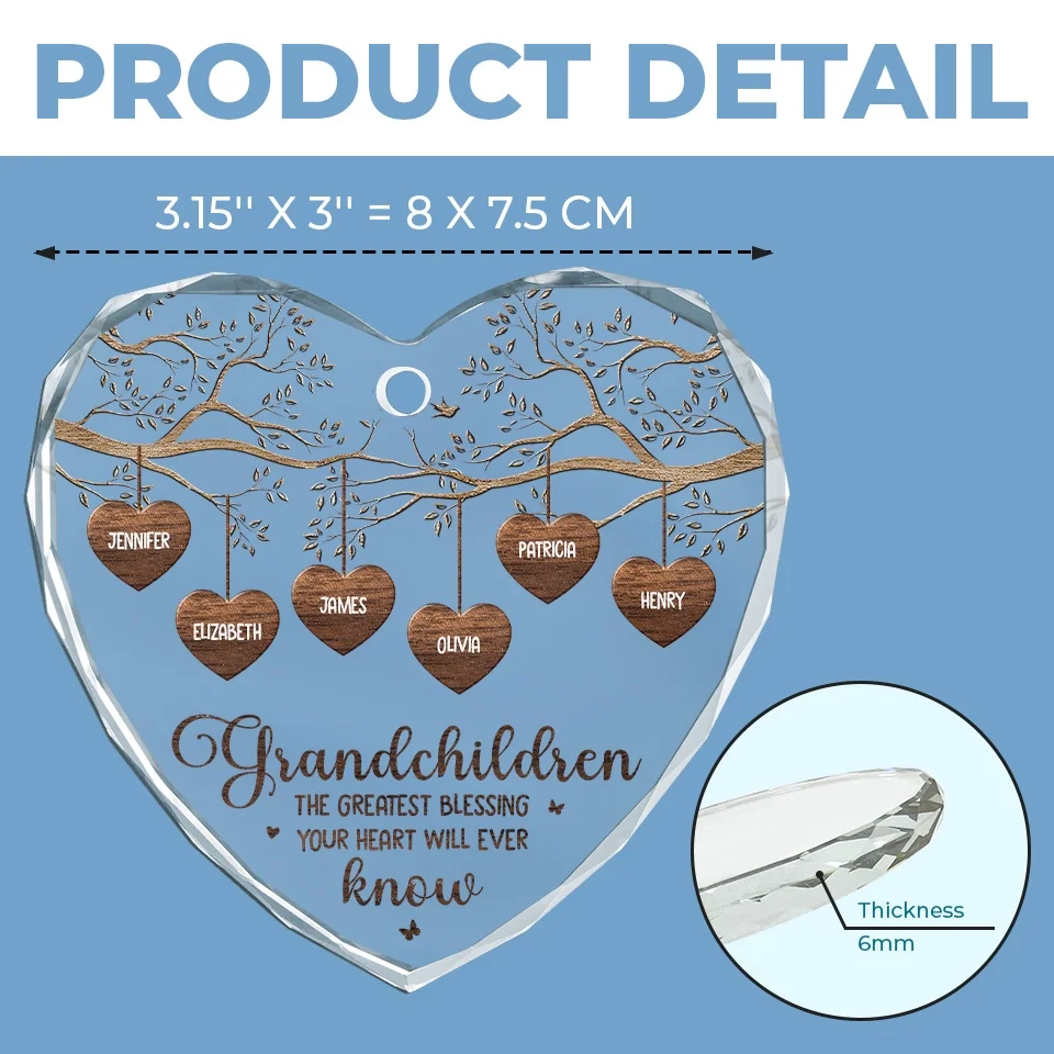 Grandkids Make Life More Grand - Family Personalized Custom Heart Glass Ornament - Christmas Gift For Grandma - Image 5
