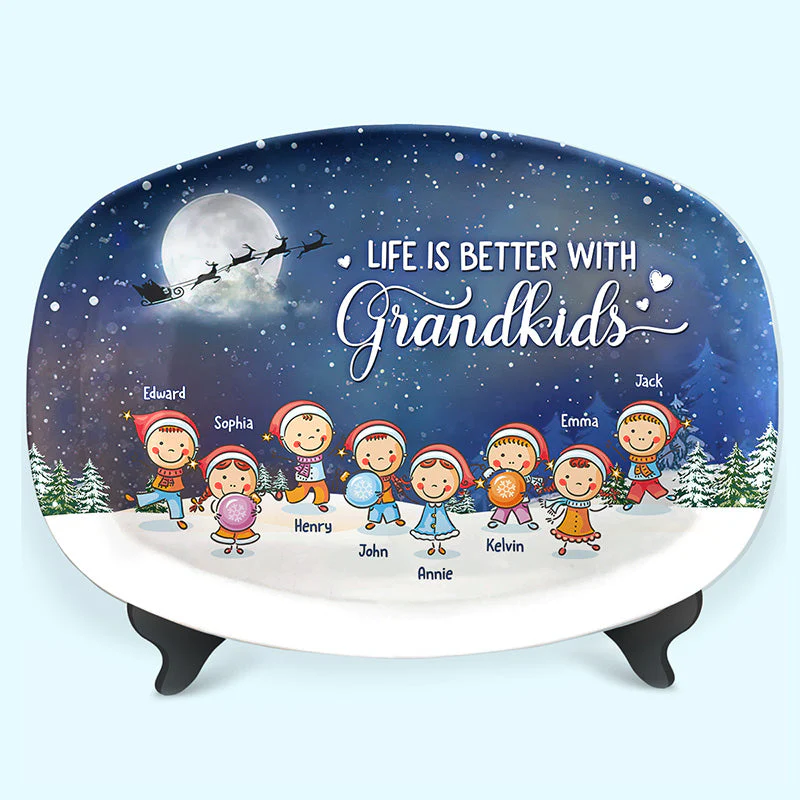 Grandkids Make Life More Grand - Family Personalized Custom Platter - Christmas Gift For Grandma - Image 4