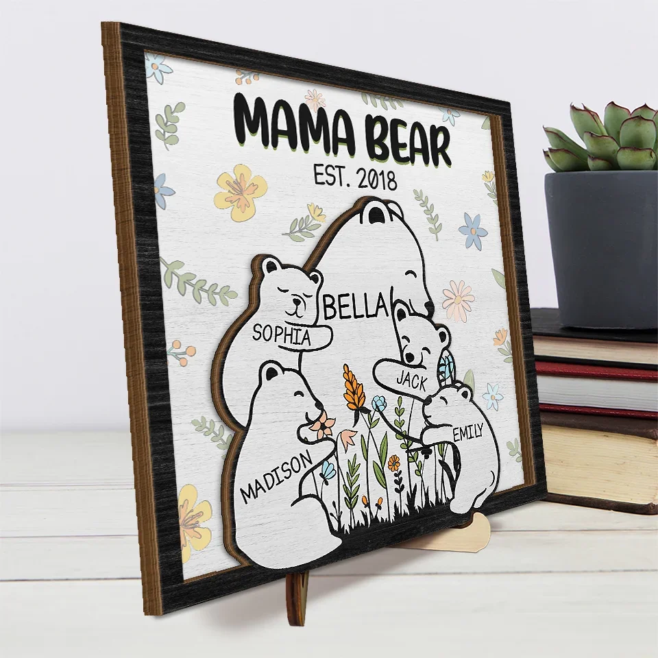Grandma Bear Hugs Are The Cure For Everything - Family Personalized Custom 2-Layered Wooden Plaque With Stand - Gift For Mom, Grandma - Image 4