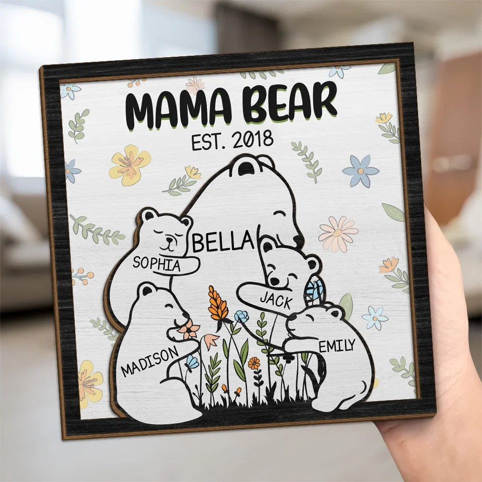 Grandma Bear Hugs Are The Cure For Everything - Family Personalized Custom 2-Layered Wooden Plaque With Stand - Gift For Mom, Grandma - Image 5