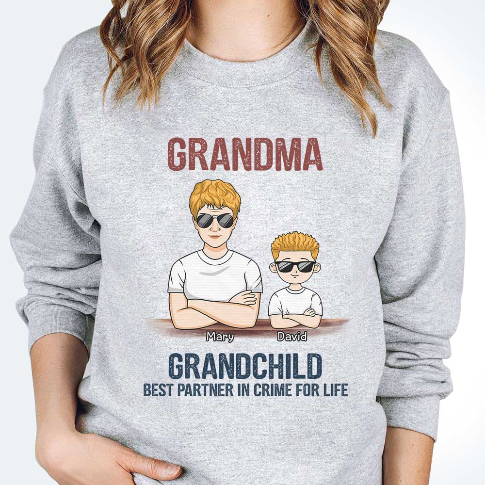 Grandma Grandchildren Best Partner In Crime For Life - Personalized Unisex T-shirt, Hoodie, Sweatshirt - Gift For Grandma, Grandparents - Image 3