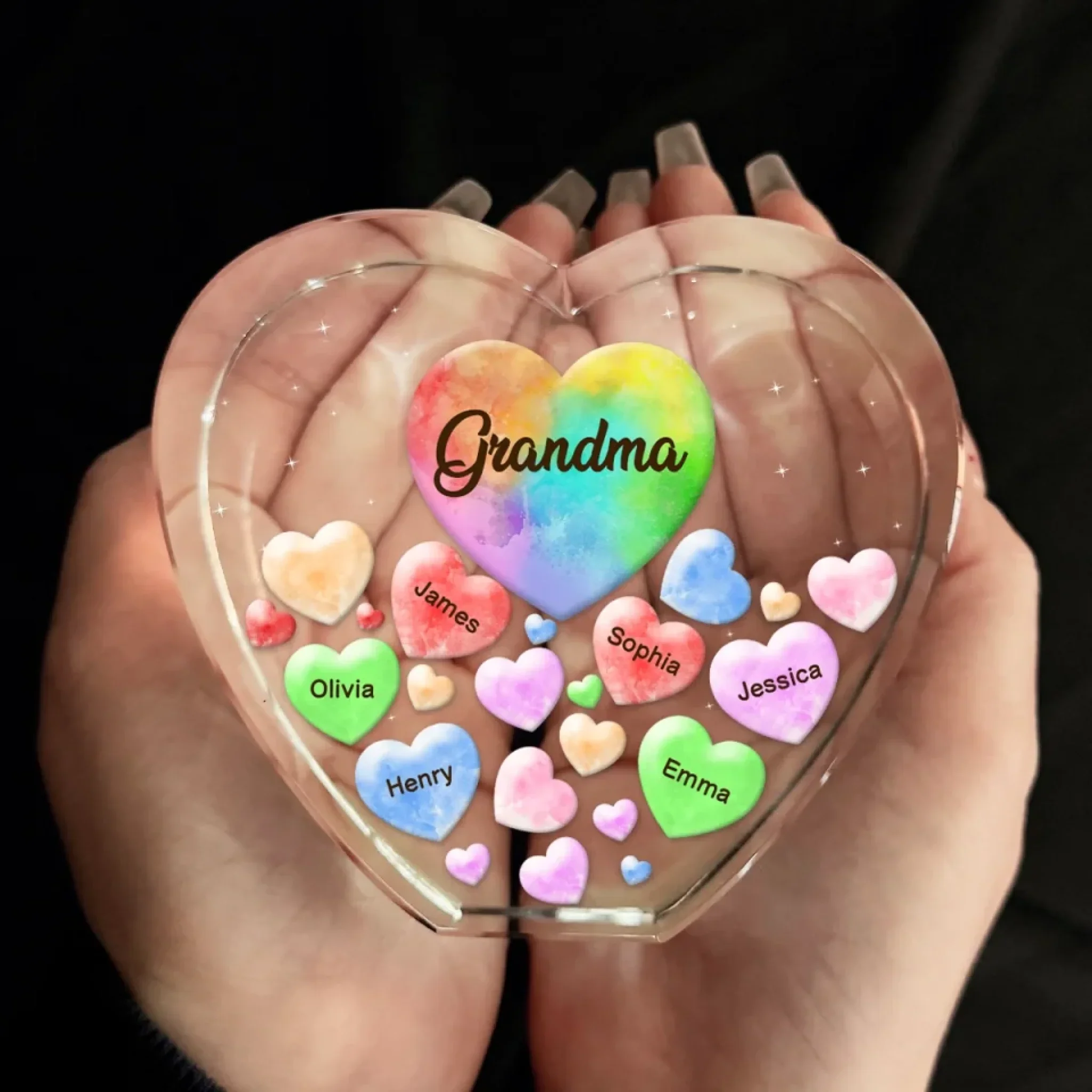 Grandma Makes Life Sweeter - Family Personalized Custom 3D Crystal Heart Shaped - Mother's Day, Gift For Mom, Grandma - Image 4