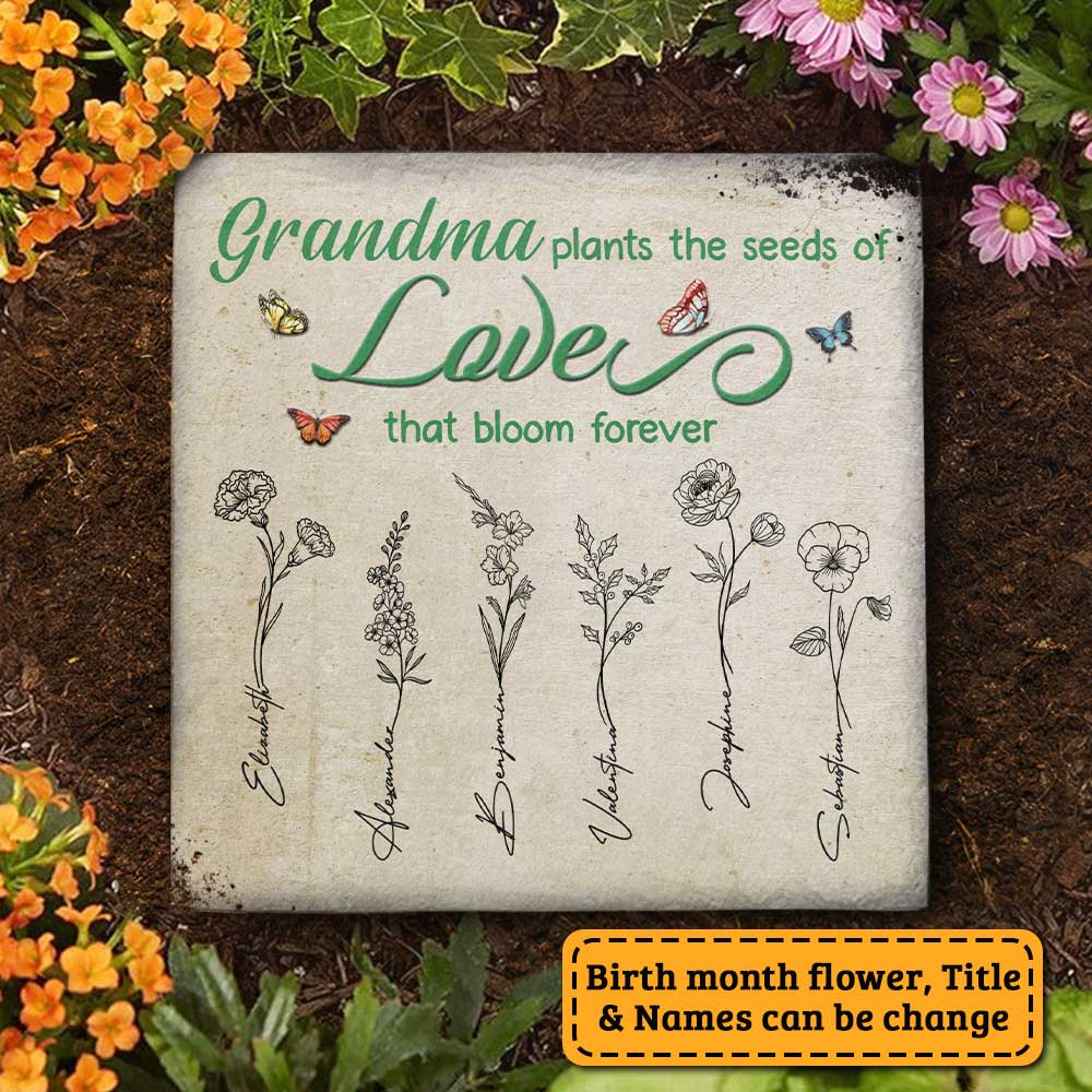 Grandma Plants The Seeds of Love That Bloom Forever - Personalized Garden Stone - Gift For Grandma, Grandparents - Image 3