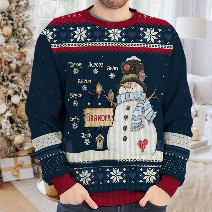 Grandma Snowman & Her Little Snowflakes - Family Personalized Custom Ugly Sweatshirt - Unisex Wool Jumper - Christmas Gift For Grandma, Grandparents - Image 4