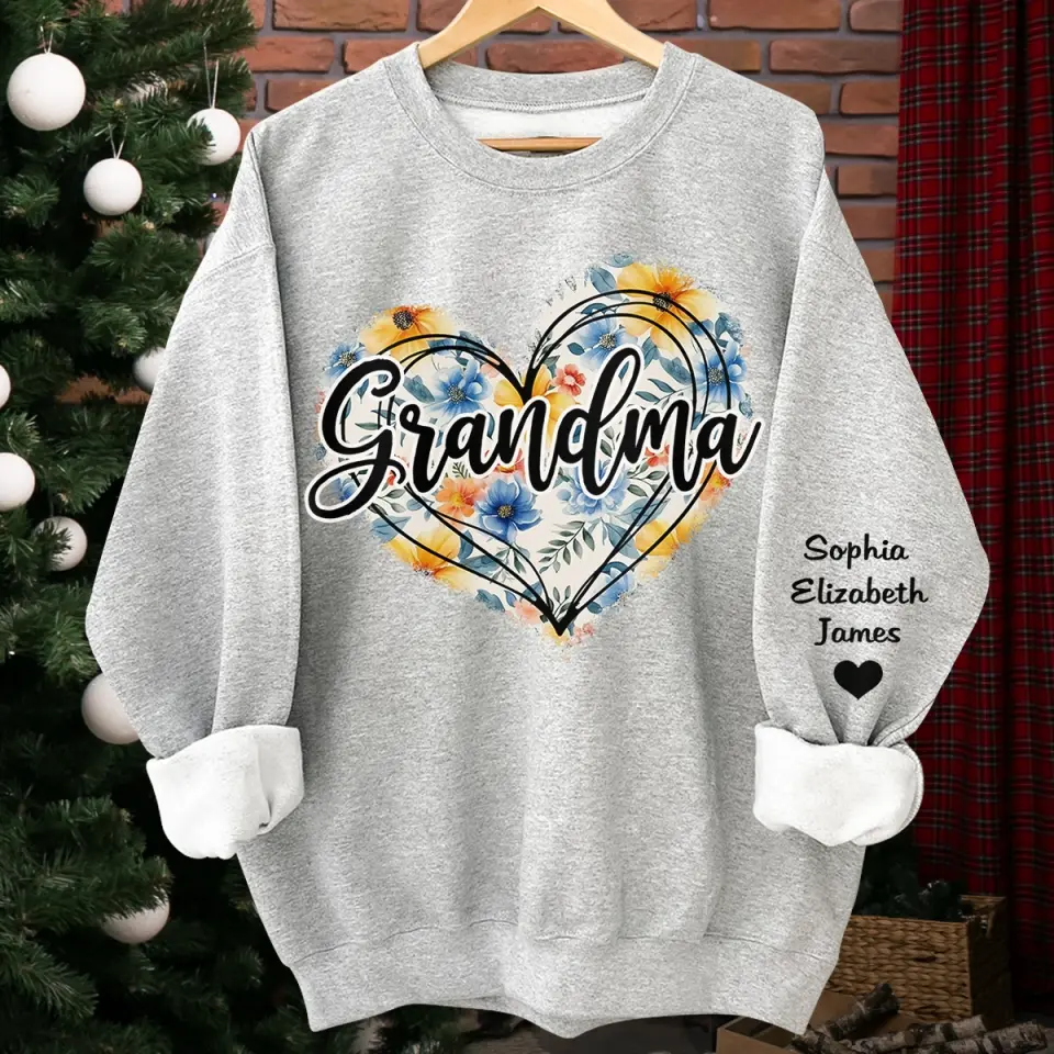 Grandma, We Love You With All Our Hearts - Family Personalized Custom Unisex Sweatshirt With Design On Sleeve - Gift For Mom, Grandma - Image 4