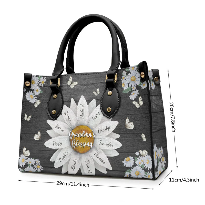 Grandma's Blessing - Family Personalized Custom Leather Handbag - Birthday Gift For Grandma - Image 3