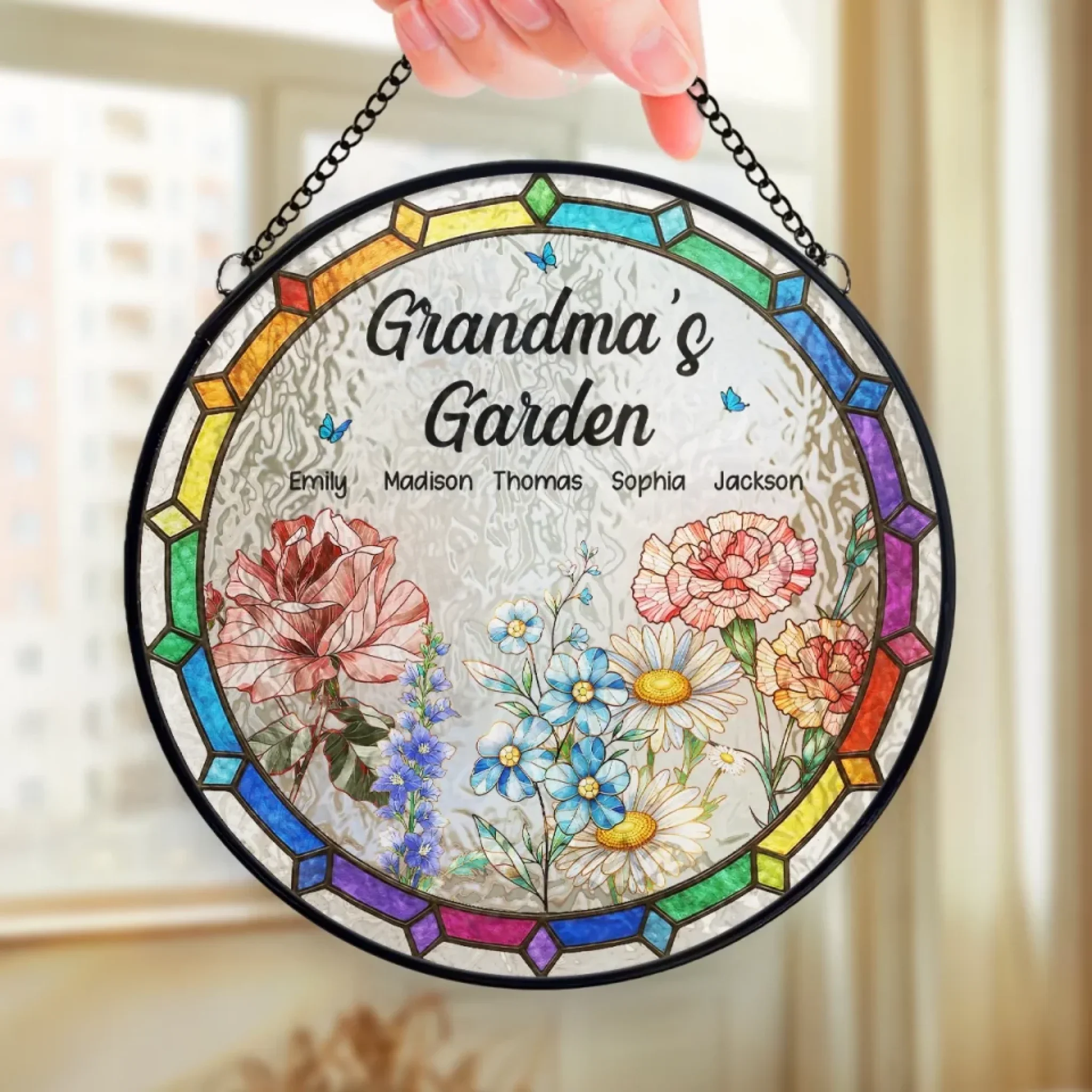 Grandma's Favorite Garden - Family Personalized Custom Stained Glass Window Hanging Suncatcher - Mother's Day, Gift For Mom, Grandma - Image 5