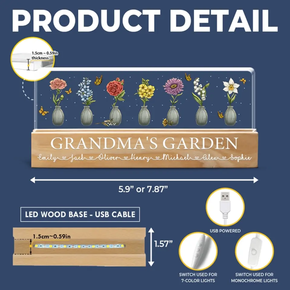 Grandma's Garden - Family Personalized Custom Acrylic Letters 3D LED Night Light - Gift For Mom, Grandma - Image 6
