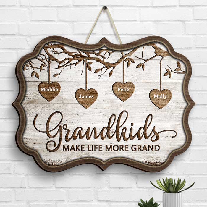 Grandkids Make Life More Grand - Gift For Grandma, Personalized Shaped Wood Sign - Image 2