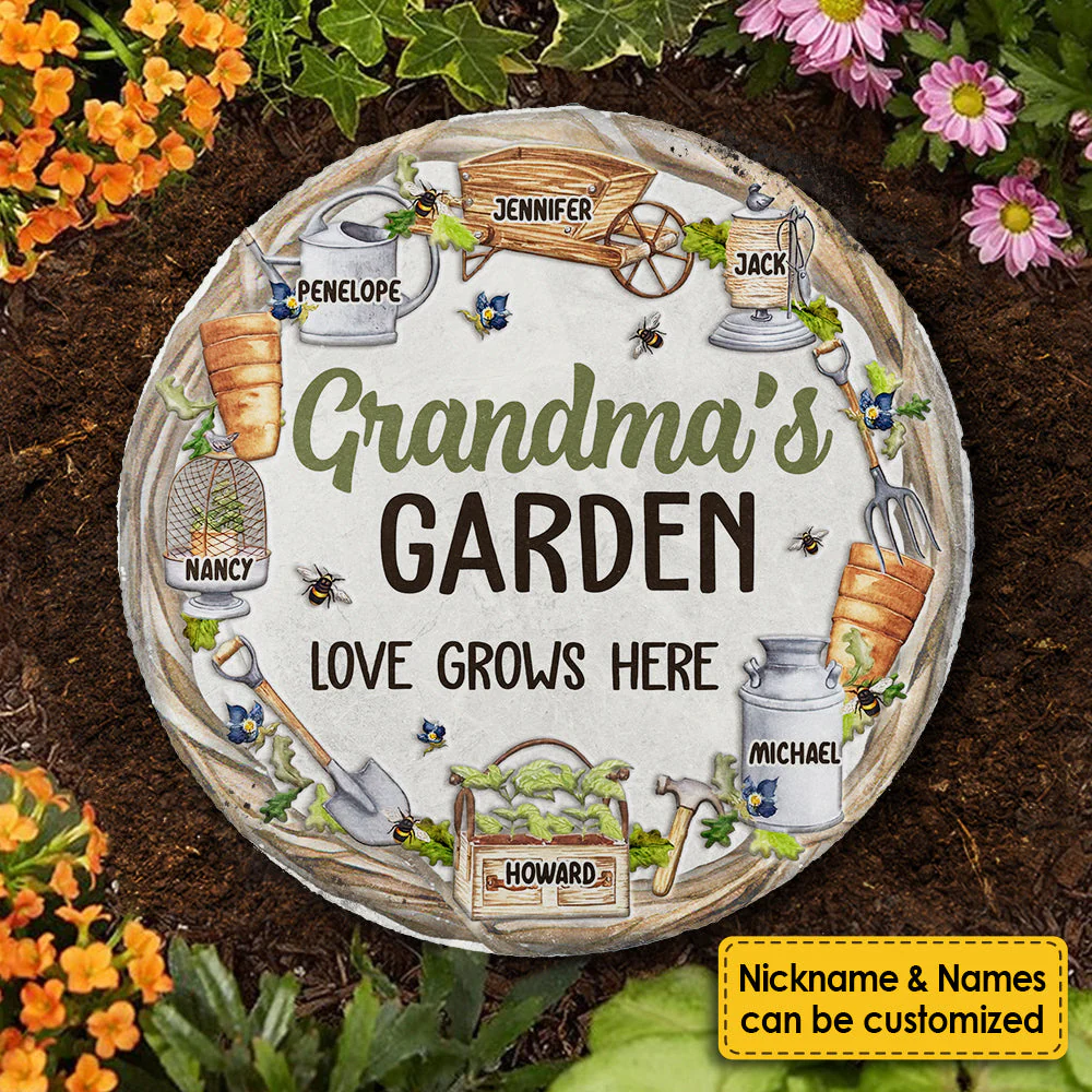 Grandma's Garden Love Grows Here - Personalized Garden Stone - Gift For Grandma, Grandparents - Image 3