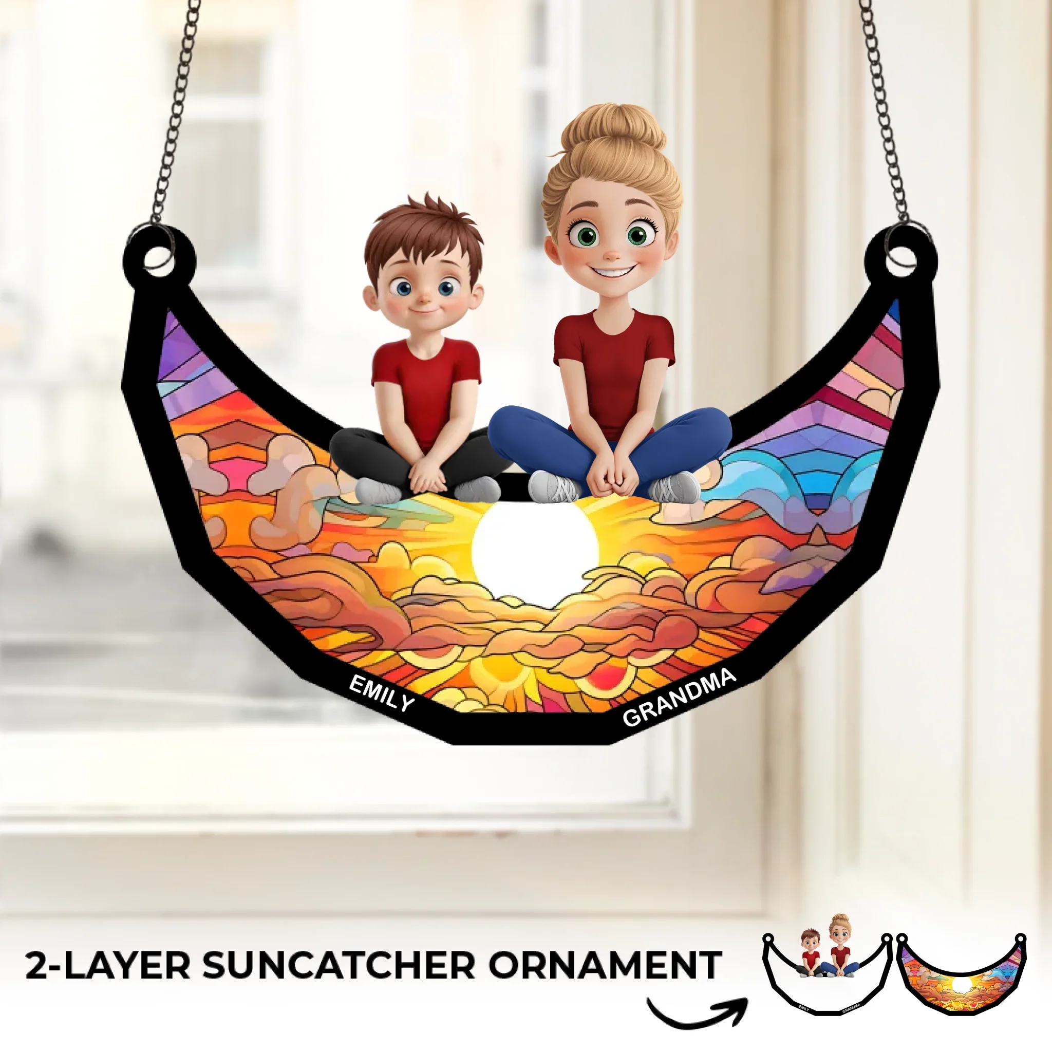 Grandma’s Heart Holds All The Love - Family Personalized Window Hanging Suncatcher Ornament - Mother's Day, Gift For Mom, Grandma - Image 2