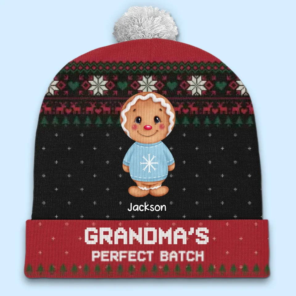 Grandma’s Love And Kid’s Laughter Make Christmas Special - Family Personalized Custom Christmas Beanie Hat - Christmas Gift For Mom, Grandma - Image 4