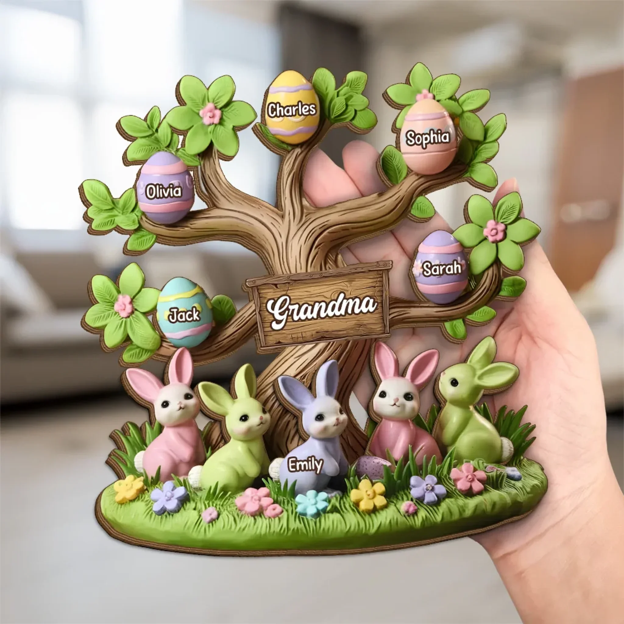 Grandma’s Love Is Deep-rooted - Family Personalized Custom 2-Layered Wooden Plaque With Stand - Easter Gift For Mom, Grandma - Image 5