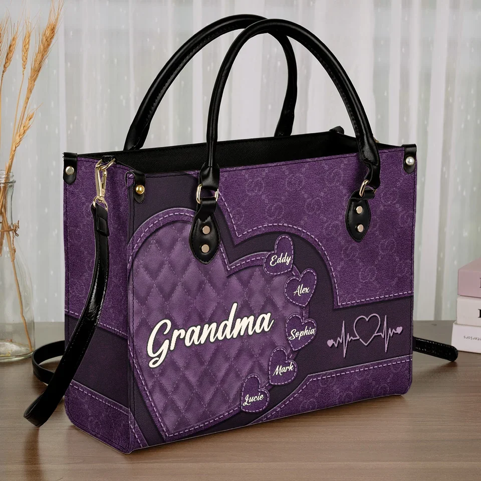 Grandma’s Love Is Endless - Family Personalized Custom Leather Handbag - Gift For Mom, Grandma - Image 3