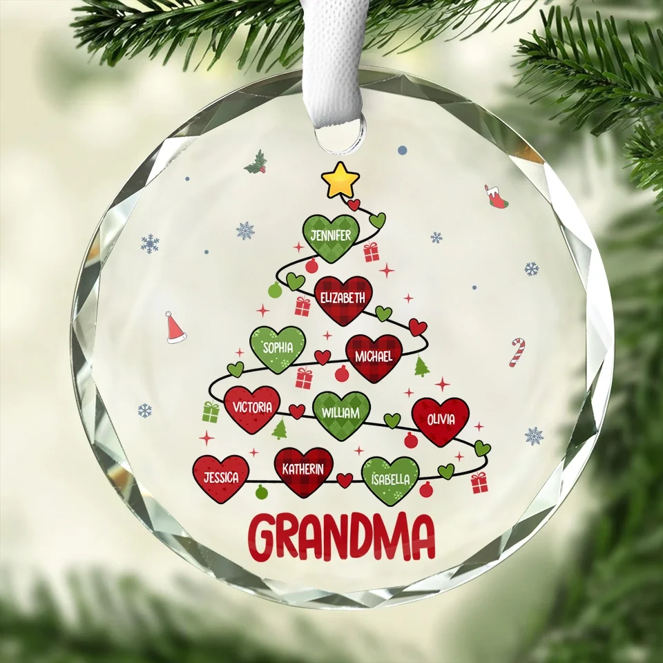 Grandma’s Love Is The Best Gift Of All At Christmas - Family Personalized Custom Circle Glass Ornament - Christmas Gift For Grandma