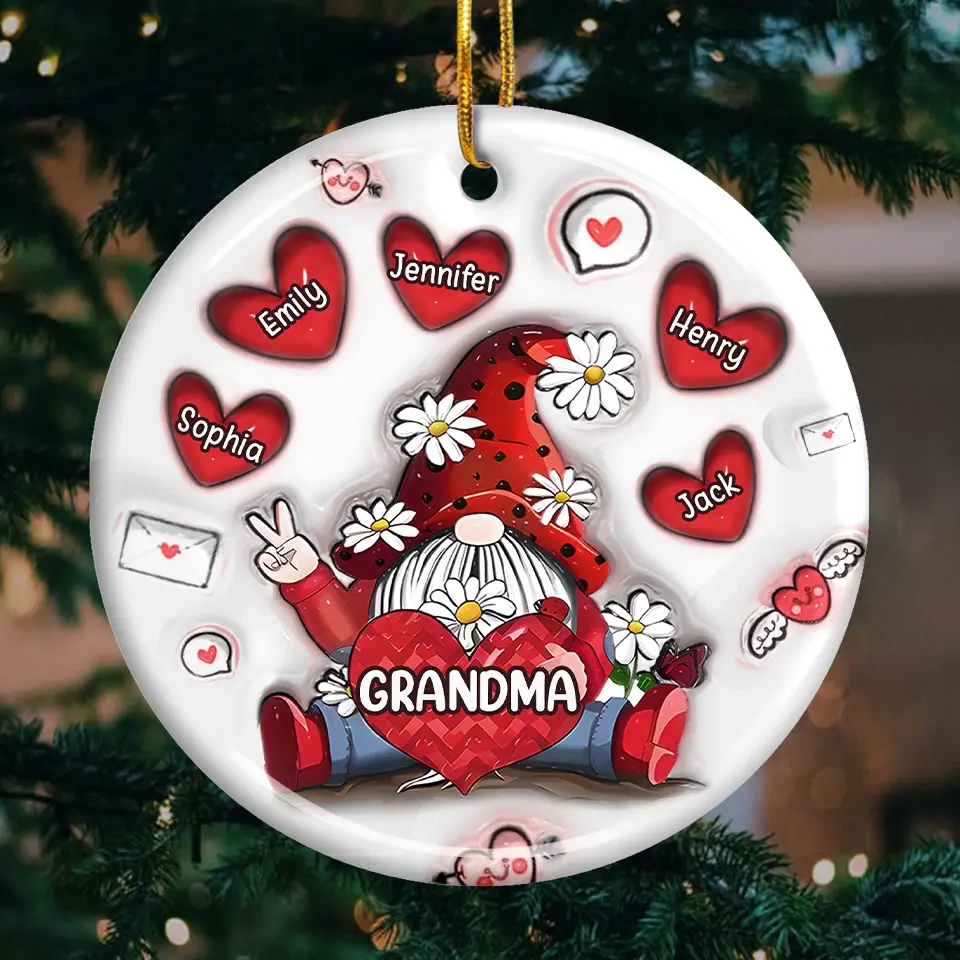 Grandma's Love Is The Sweetest Gift Of All - Family Personalized Custom 3D Inflated Effect Printed Ornament - Ceramic Round Shaped - Christmas Gift For Mom, Grandma