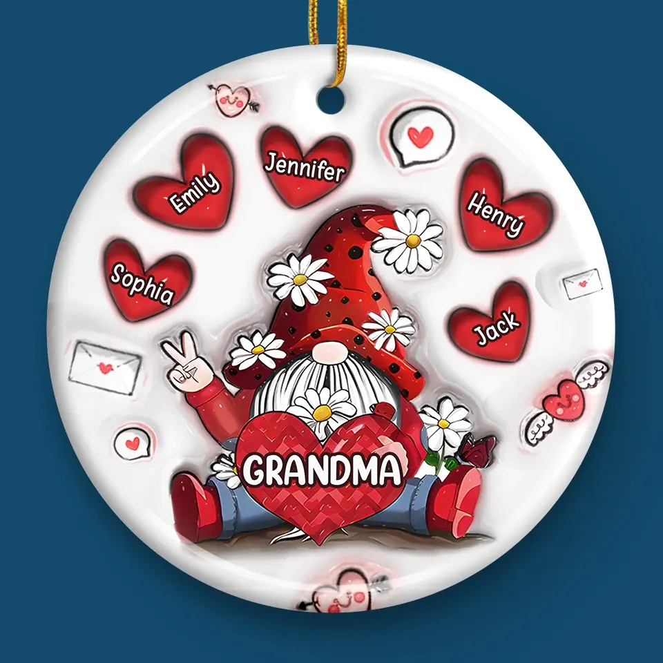 Grandma's Love Is The Sweetest Gift Of All - Family Personalized Custom 3D Inflated Effect Printed Ornament - Ceramic Round Shaped - Christmas Gift For Mom, Grandma - Image 4