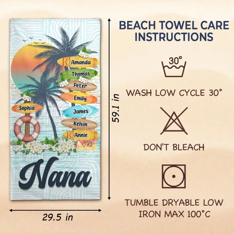 Grandma's Love Knows No Bounds - Family Personalized Custom Beach Towel - Summer Vacation Gift, Birthday Pool Party Gift For Grandma - Image 5