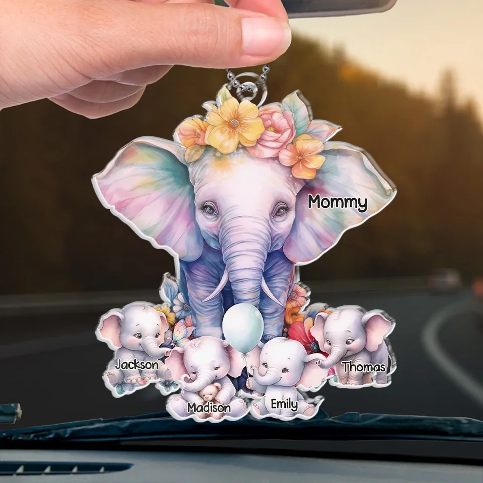 Grandma’s Love Stands Tall And Unwavering, Just Like An Elephant - Family Personalized Custom Car Ornament - Acrylic Custom Shaped - Gift For Mom, Grandma - Image 4