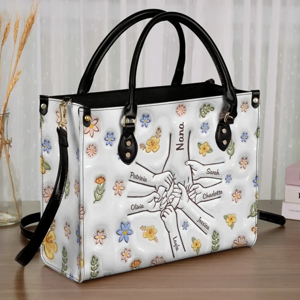 Grandma’s Touch Is A Hug For The Soul - Family Personalized Custom 3D Inflated Effect Printed Leather Handbag - Gift For Mom, Grandma - Image 3