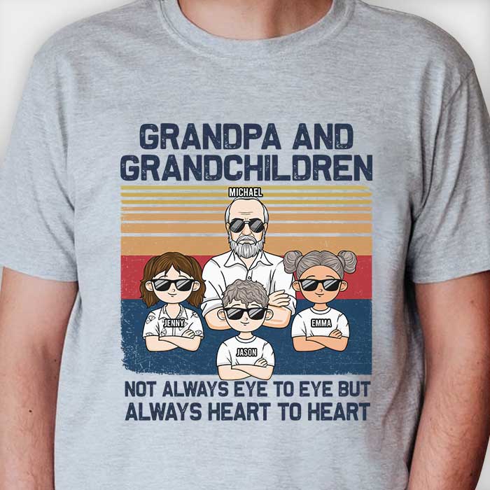 Grandpa And Grandchildren Always Heart To Heart - Personalized Unisex T-shirt, Hoodie, Sweatshirt - Gift For Grandpa, Grandparents
