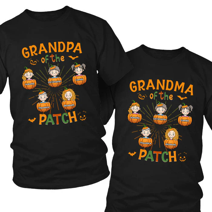 Grandpa Grandma Of The Patch - Personalized Matching Couple T-Shirt - Gift For Couple, Husband Wife, Grandparents, Halloween Gift - Image 2