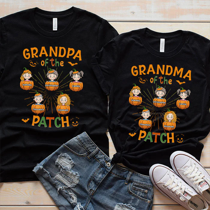 Grandpa Grandma Of The Patch - Personalized Matching Couple T-Shirt - Gift For Couple, Husband Wife, Grandparents, Halloween Gift - Image 3