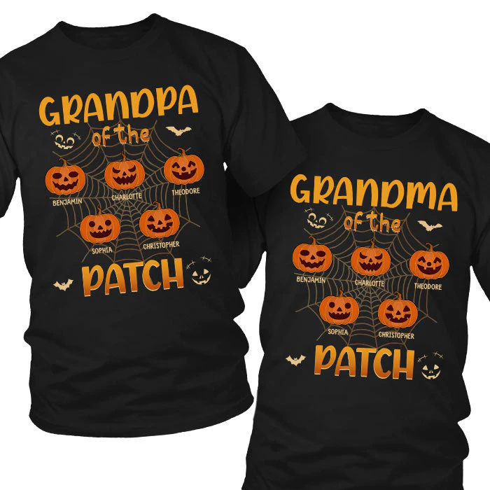 Grandpa & Grandma Of The Patch - Personalized Matching Couple T-Shirt - Gift For Couple, Husband Wife, Grandparents, Halloween Gift - Image 2