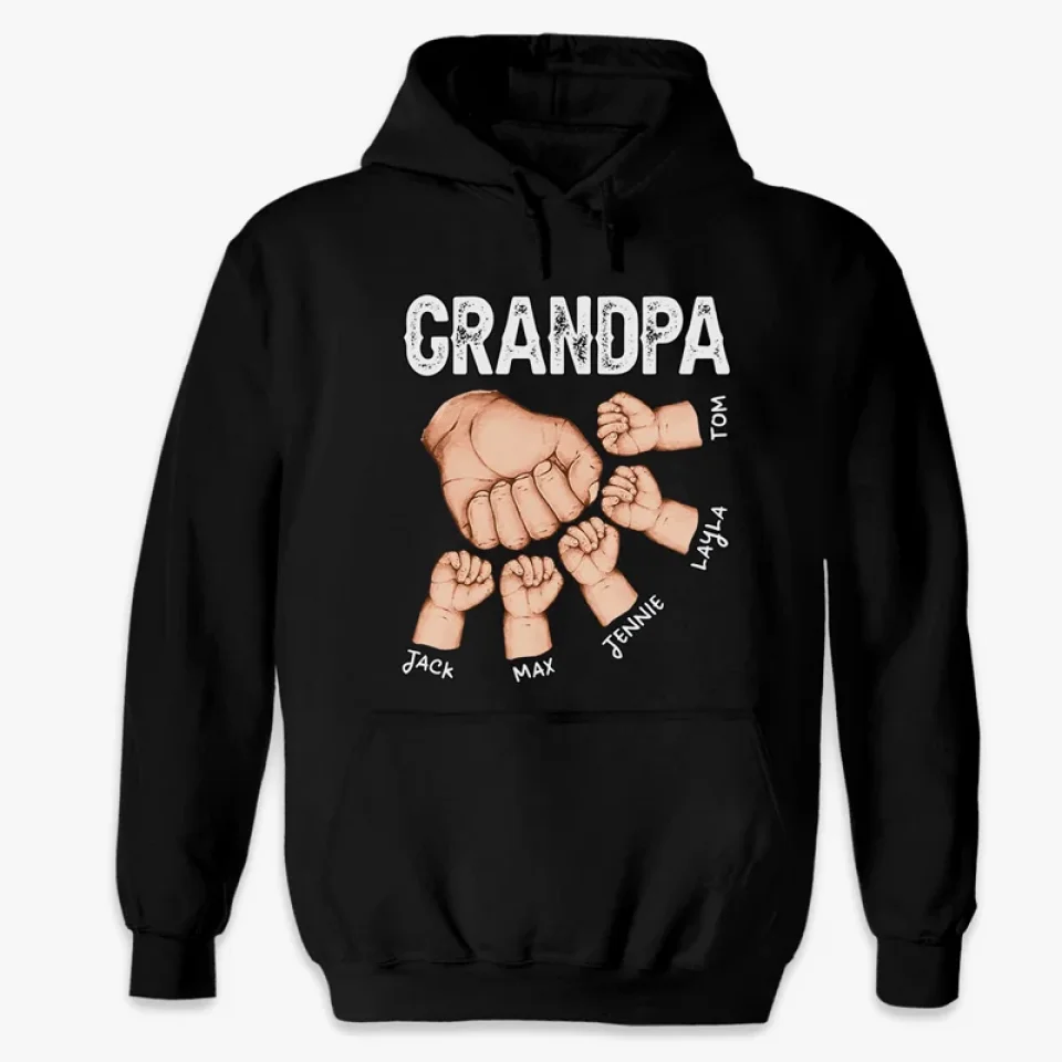 Grandpa Hold Their Children's Hands For A Short While, But Their Hearts Forever - Family Personalized Custom Unisex T-shirt, Premium T-shirt, Hoodie - Gift For Grandpa - Image 5