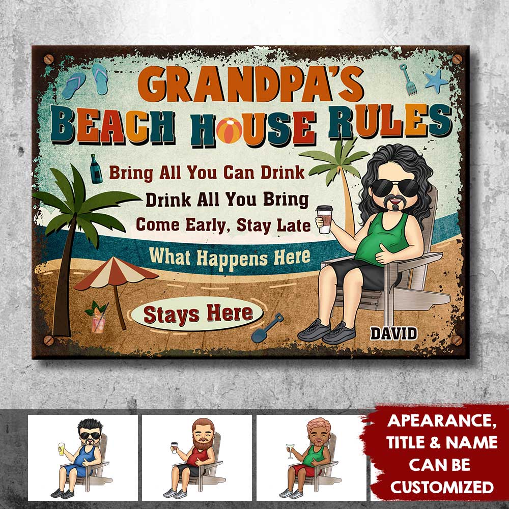 Grandpa’s Beach House Rules - Gift For Dad, Grandpa - Personalized Metal Sign - Image 3