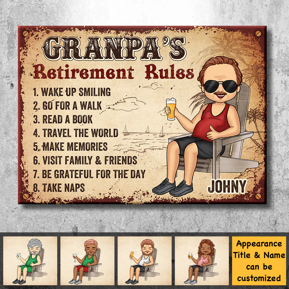 Grandpa’s Retirement Rules - Gift For Dad, Grandpa - Personalized Metal Sign - Image 3