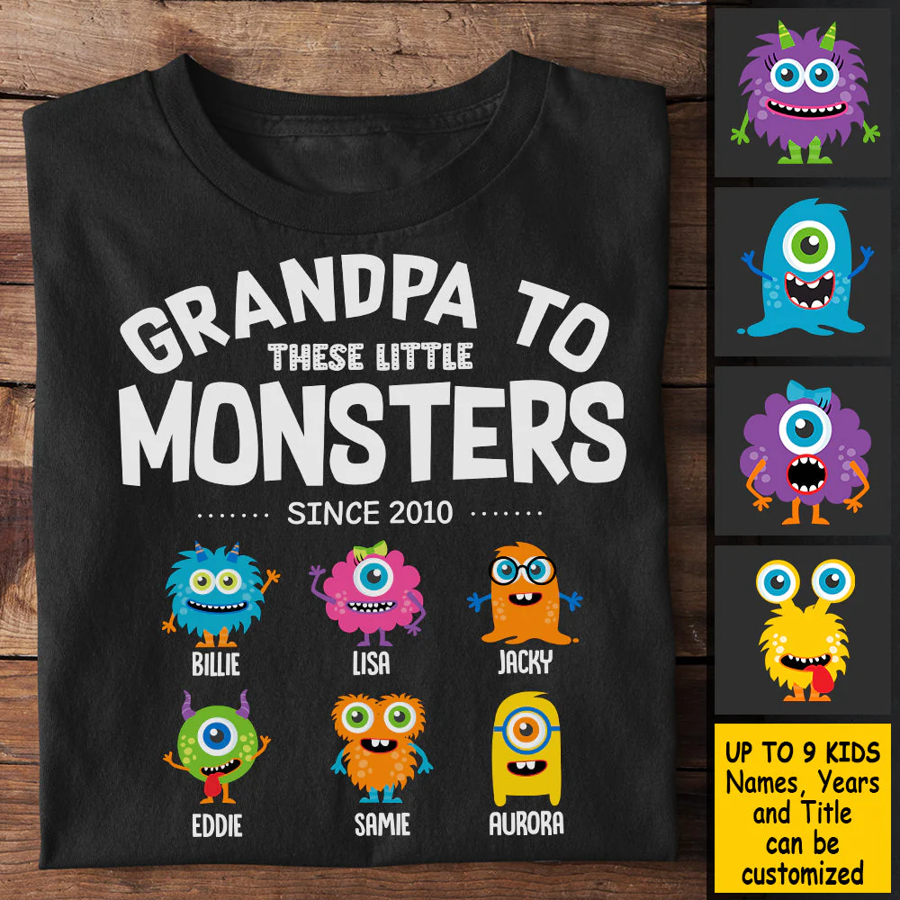 Grandpa To These Little Monsters - Gift For Dad, Grandpa - Personalized Unisex T-Shirt, Hoodie - Image 3