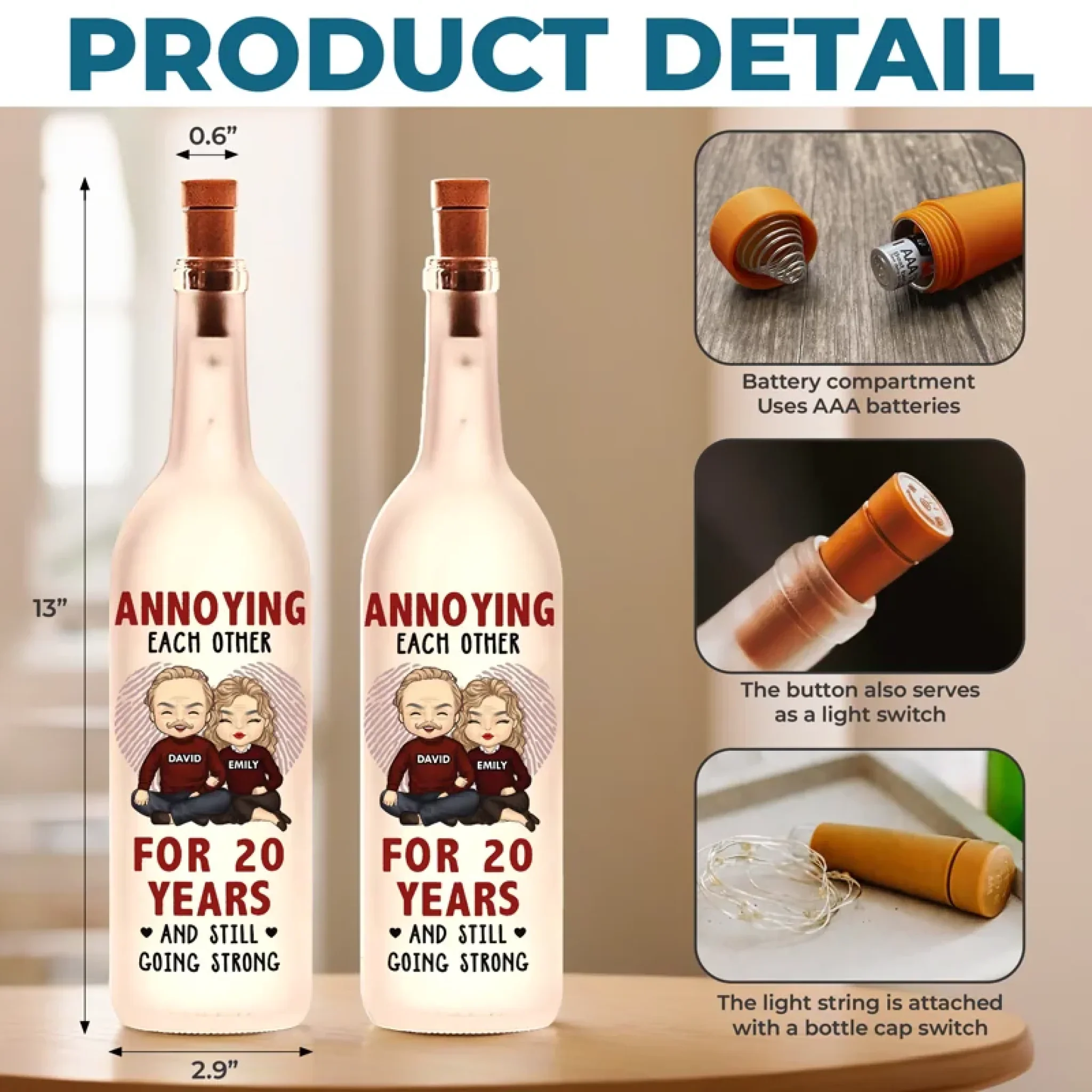 Grow Old With Me, The Best Is Yet To Be - Couple Personalized Custom Bottle Lamp - Gift For Husband Wife, Anniversary - Image 5