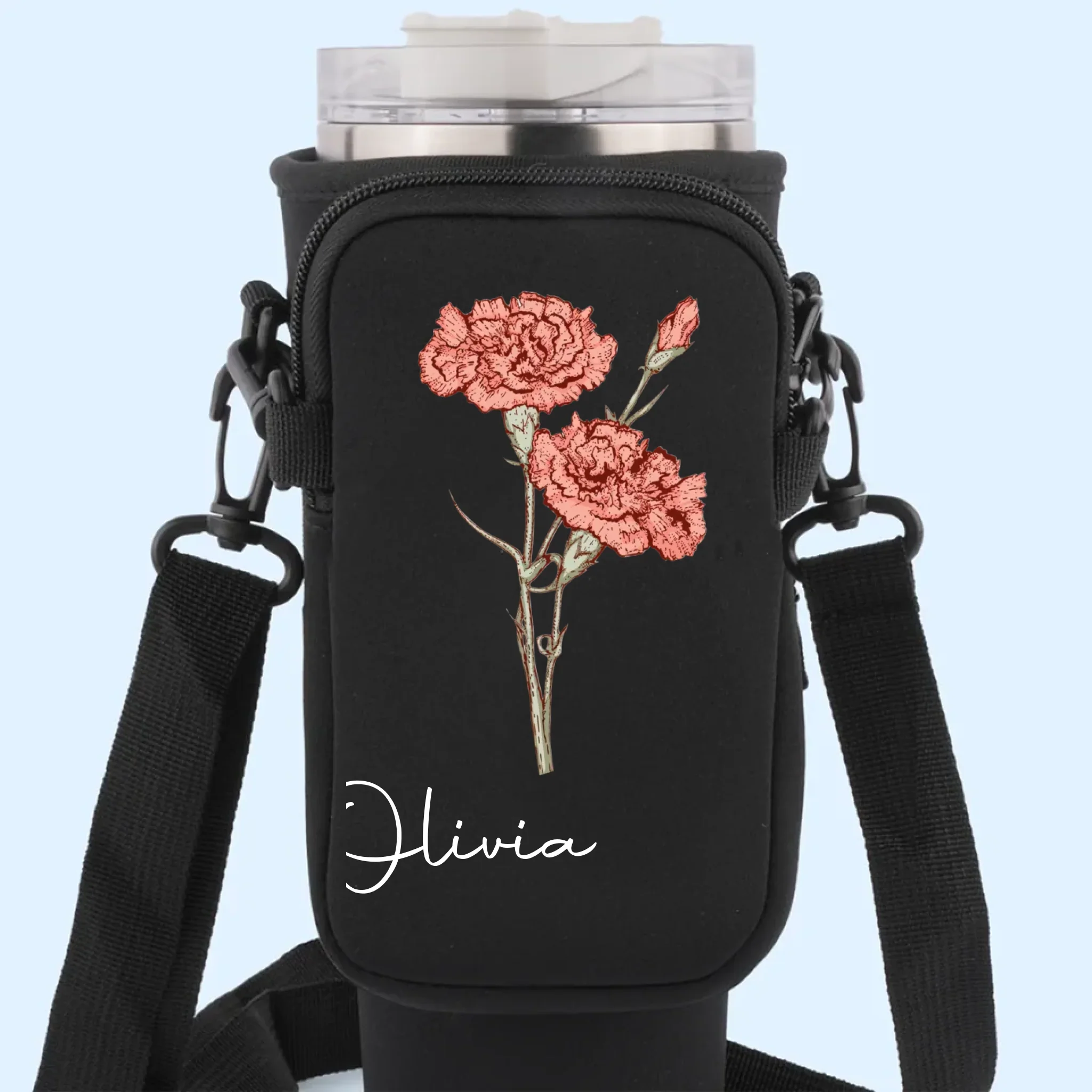 Grow Strong, Flourish Like A Flower - Family Personalized Custom Neoprene Water Bottle Carrier With Pocket - Gift For Yourself, Best Friends, Siblings, Family Members - Image 7