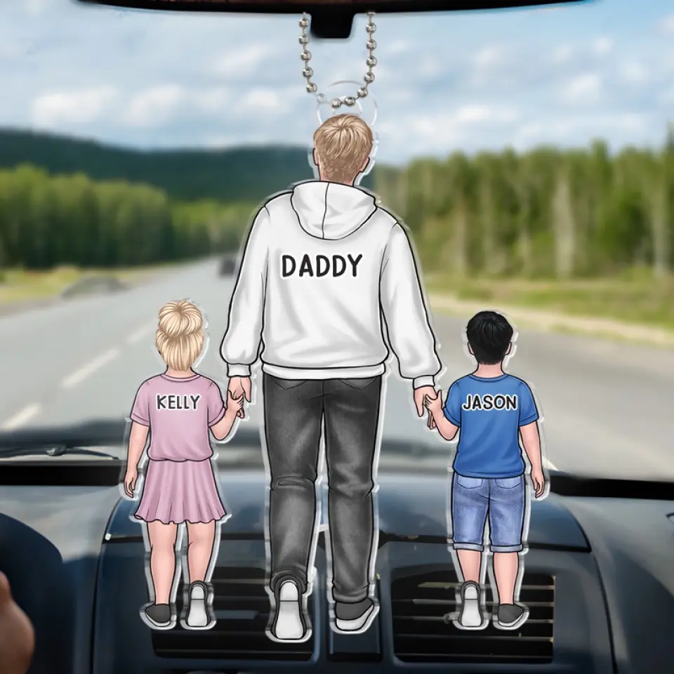 Hand In Hand, I Will Always Protect You - Family Personalized Custom Car Ornament - Acrylic Custom Shaped - Gift For Dad - Image 3