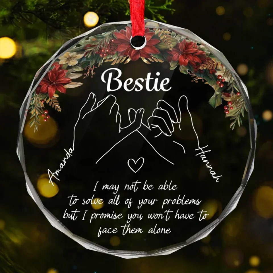 Hand In Hand, We Face The World Together - Bestie Personalized Custom Circle Glass Ornament - Christmas Gift For Best Friends, BFF, Sisters - Image 2