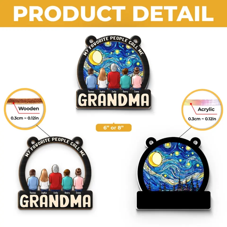 Happiness Is A Hug From Grandma - Family Personalized Window Hanging Suncatcher - Gift For Grandma - Image 5