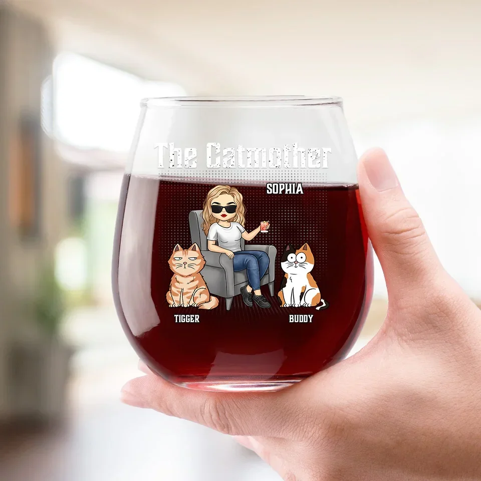 Happiness Is A Purring Cat - Cat Personalized Custom Wine Glass - Gift For Pet Owners, Pet Lovers - Image 3