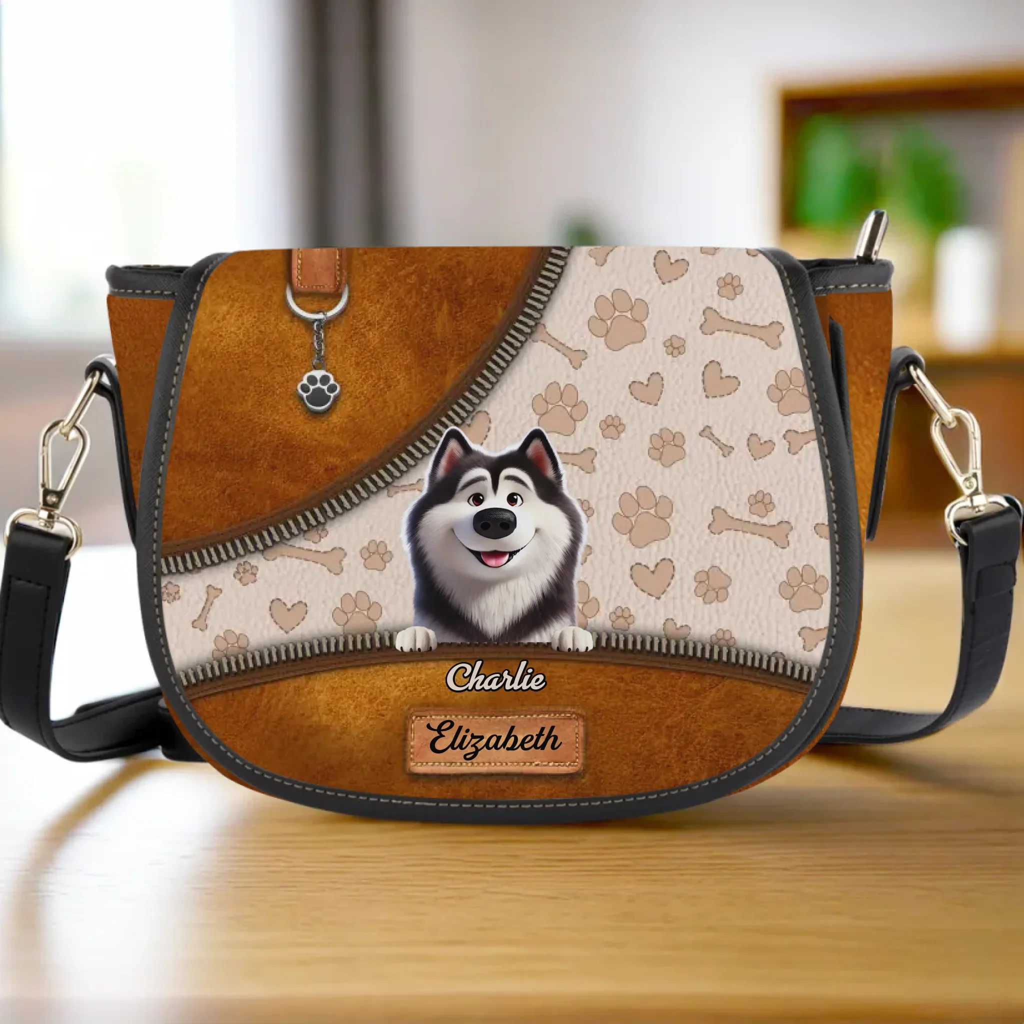 Happiness Is A Wagging Tail & A Loving Heart - Dog Personalized Custom Leather Saddle Bag - Gift For Pet Owners, Pet Lovers - Image 2