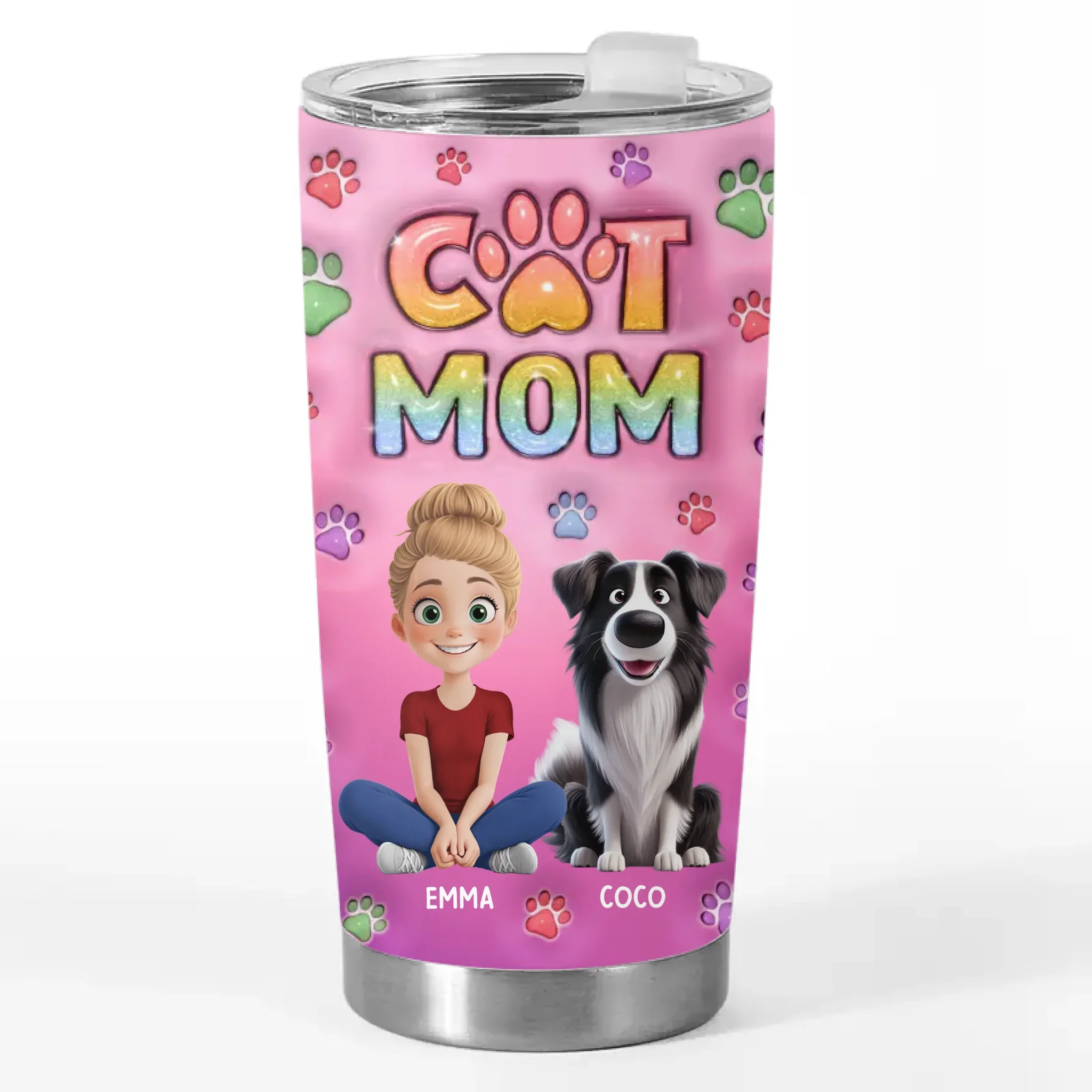 Happiness Is A Wet Nose And A Wagging Tail - Dog & Cat Personalized Custom 3D Inflated Effect Printed Tumbler - Gift For Pet Owners, Pet Lovers - Image 2