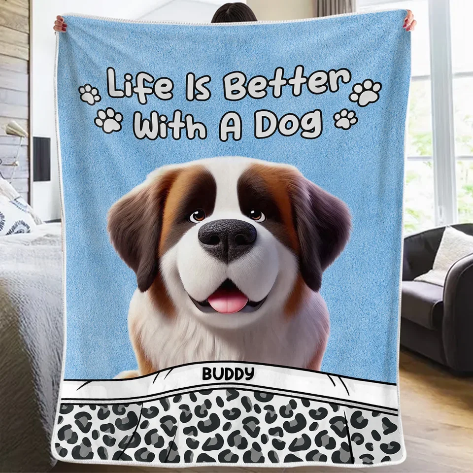 Happiness Is A Wet Nose And A Wagging Tail - Dog Personalized Custom Blanket - Gift For Pet Owners, Pet Lovers - Image 3