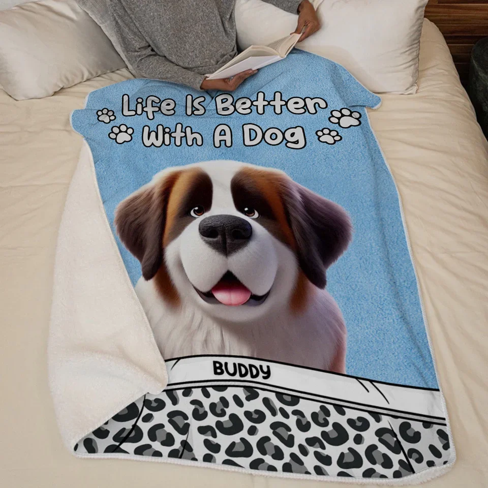 Happiness Is A Wet Nose And A Wagging Tail - Dog Personalized Custom Blanket - Gift For Pet Owners, Pet Lovers - Image 5