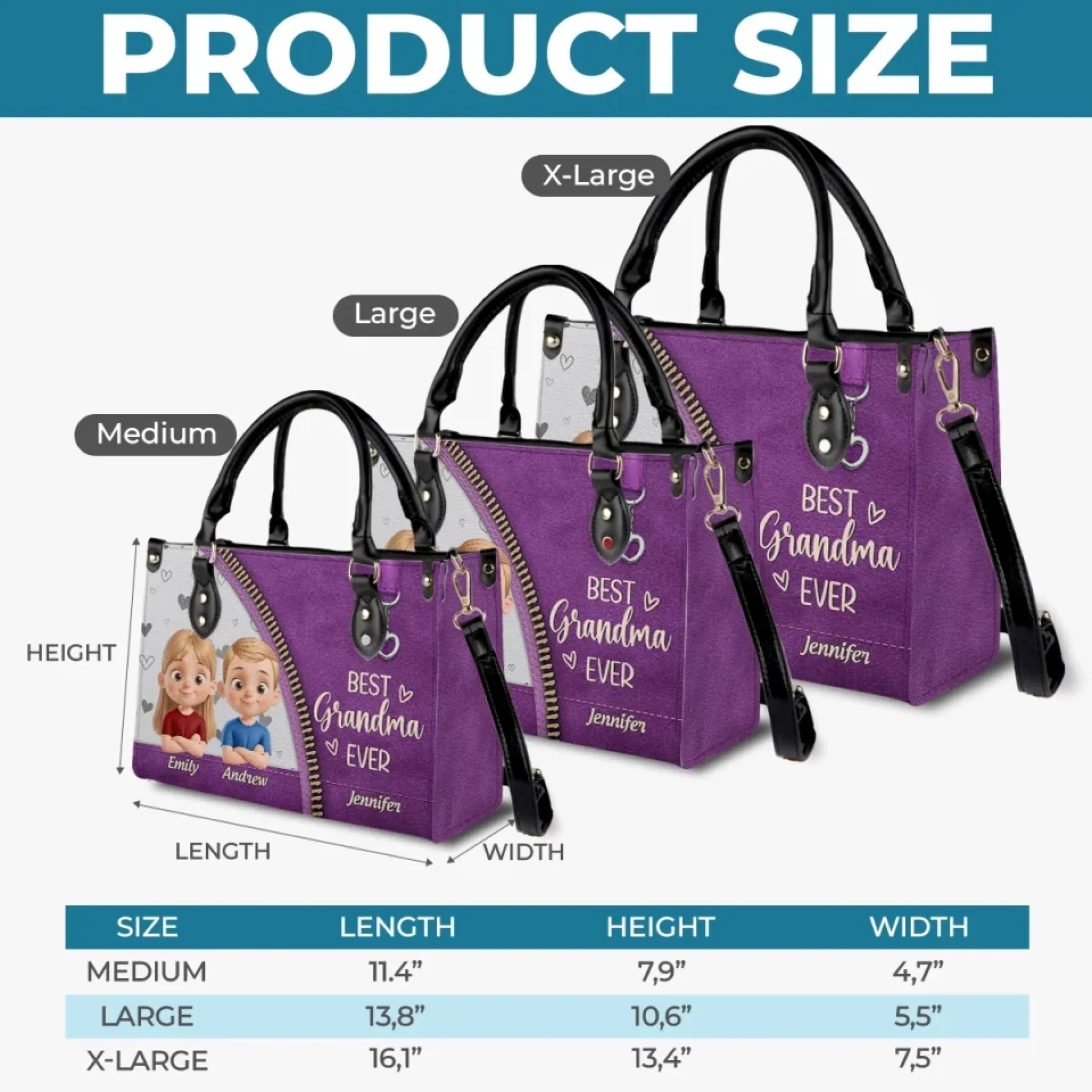 Happiness Is Being A Grandma - Family Personalized Custom Leather Handbag - Mother's Day, Gift For Mom, Grandma - Image 5